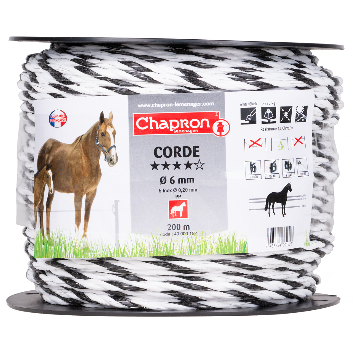 Lina do pastuchów O6 mm WHITE/BLACK 200 M