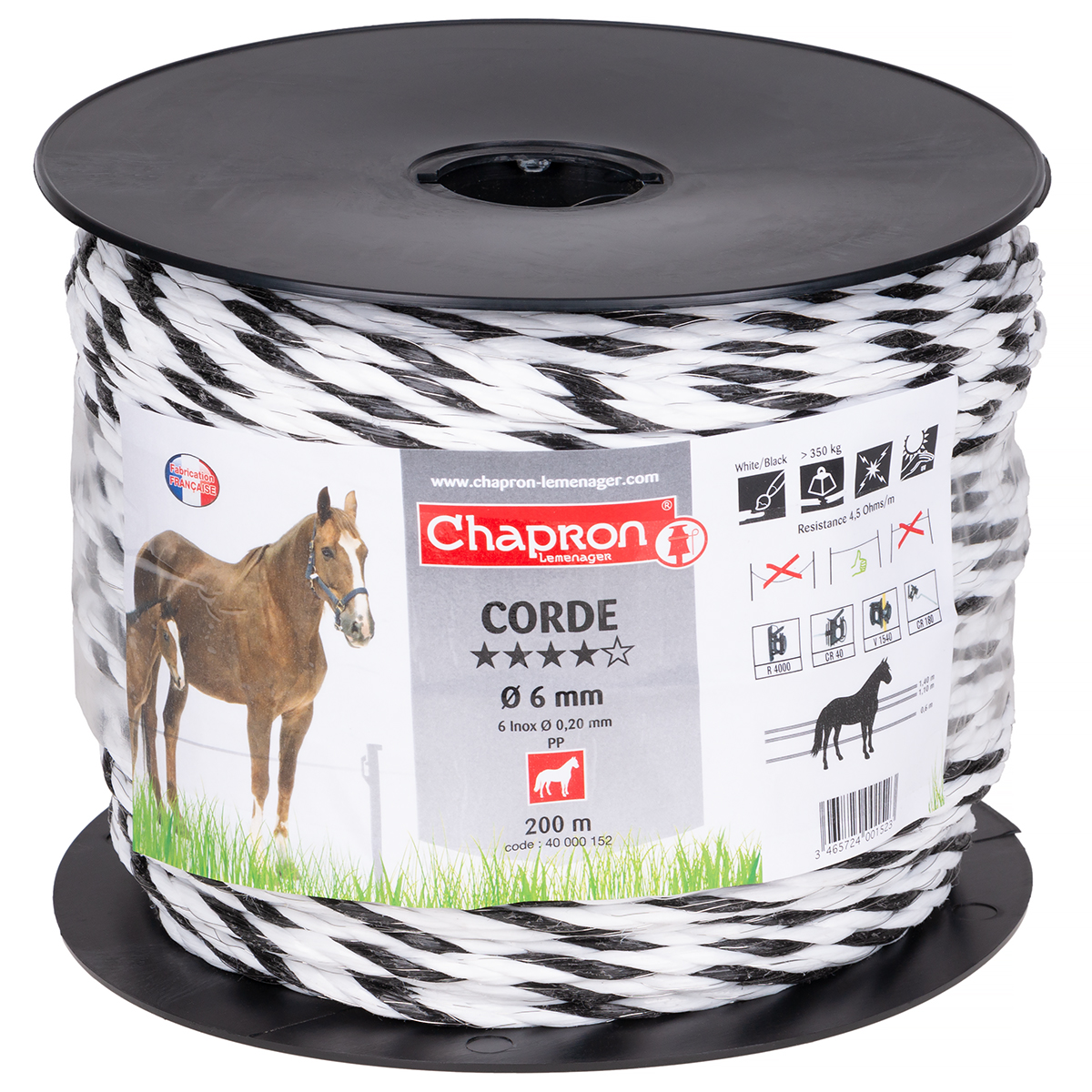 Lina do pastuchów O6 mm WHITE/BLACK 200 M