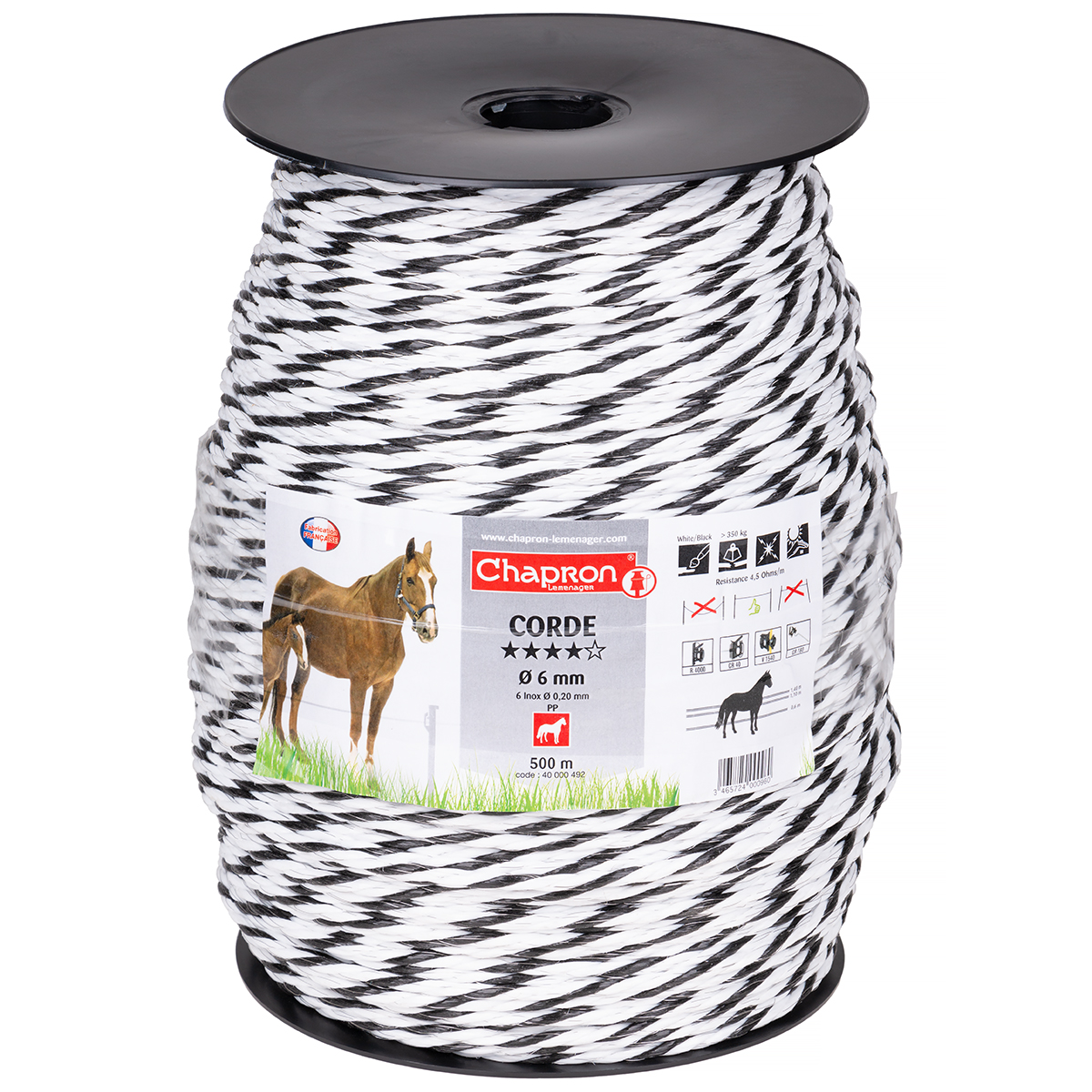 Linka do pastuchów dla koni O6 mm WHITE/BLACK 500 M