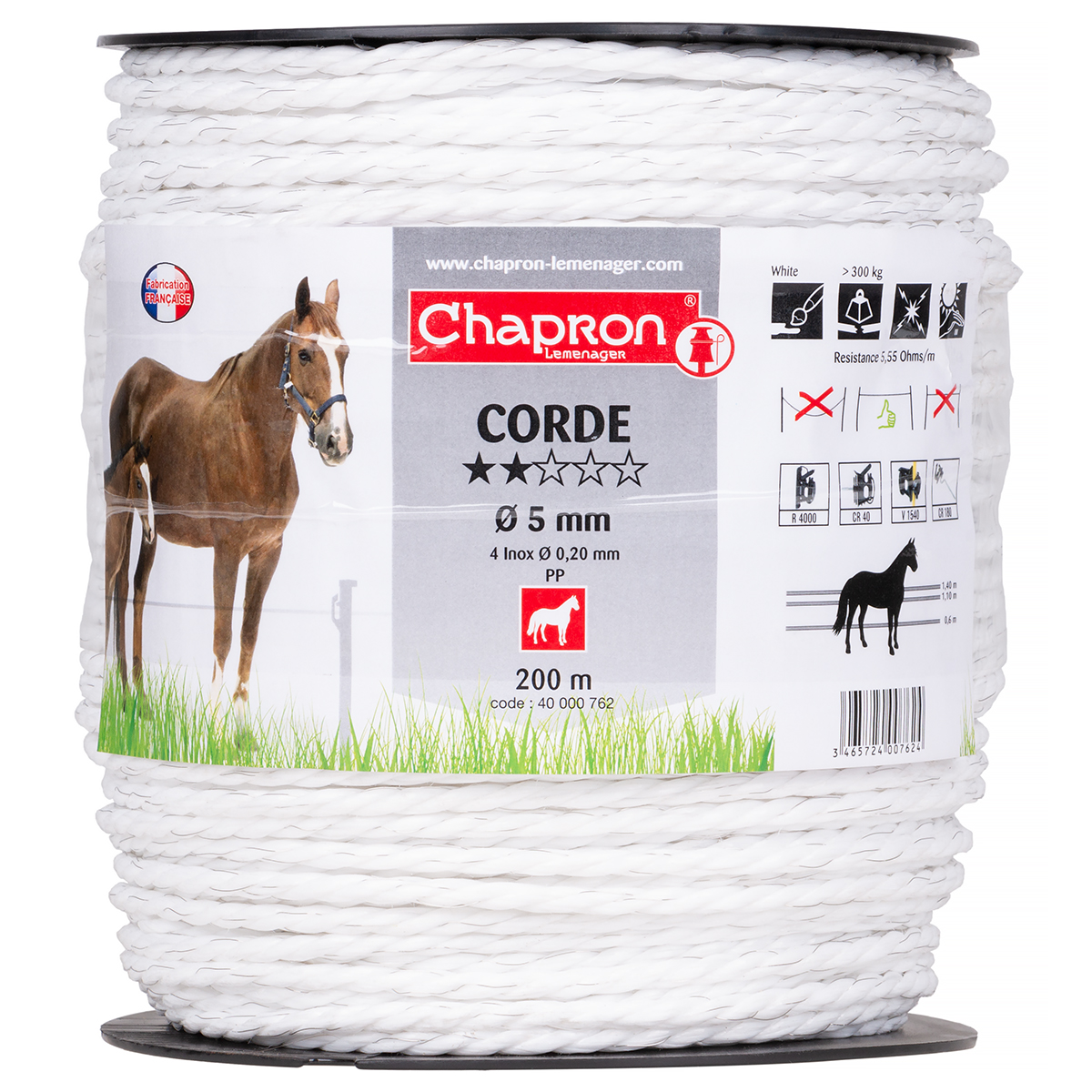 Lina do ogrodzeń elektrycznych O5 mm WHITE 200 M