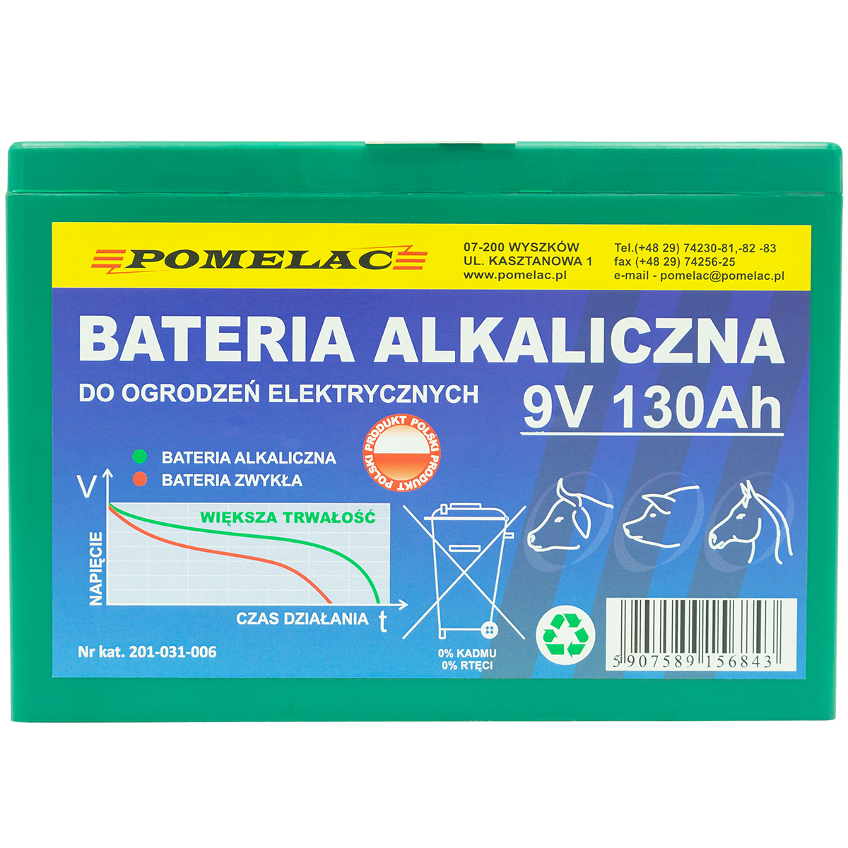 Bateria alkaliczna 9V do pastucha podwyższona trwałość - 130 Ah