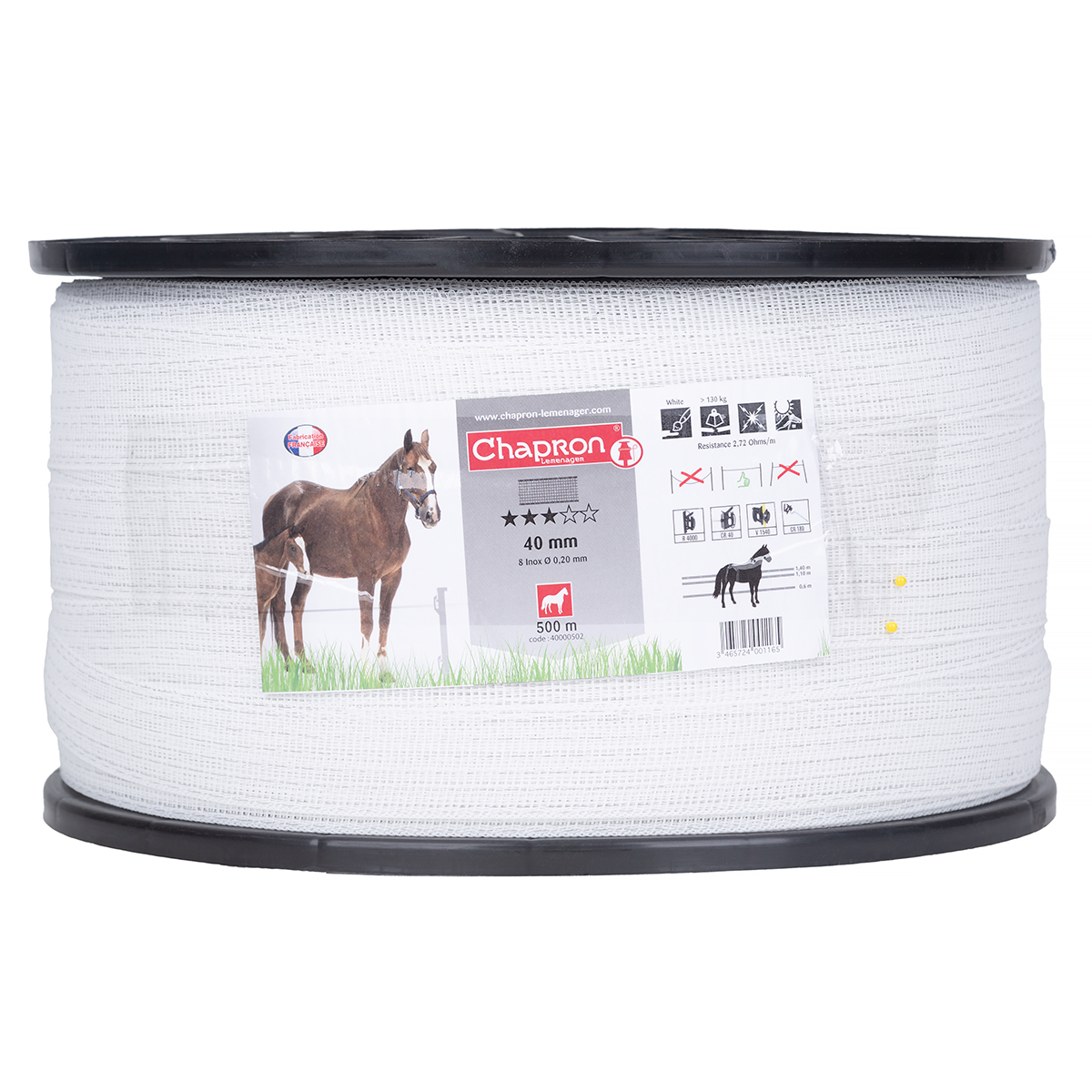 Taśma do pastuchów RUBAN 40 mm kolor biały rolka 500 m