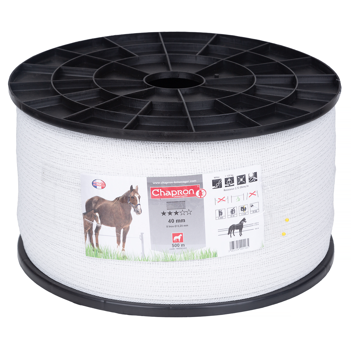 Taśma do pastuchów RUBAN 40 mm kolor biały rolka 500 m