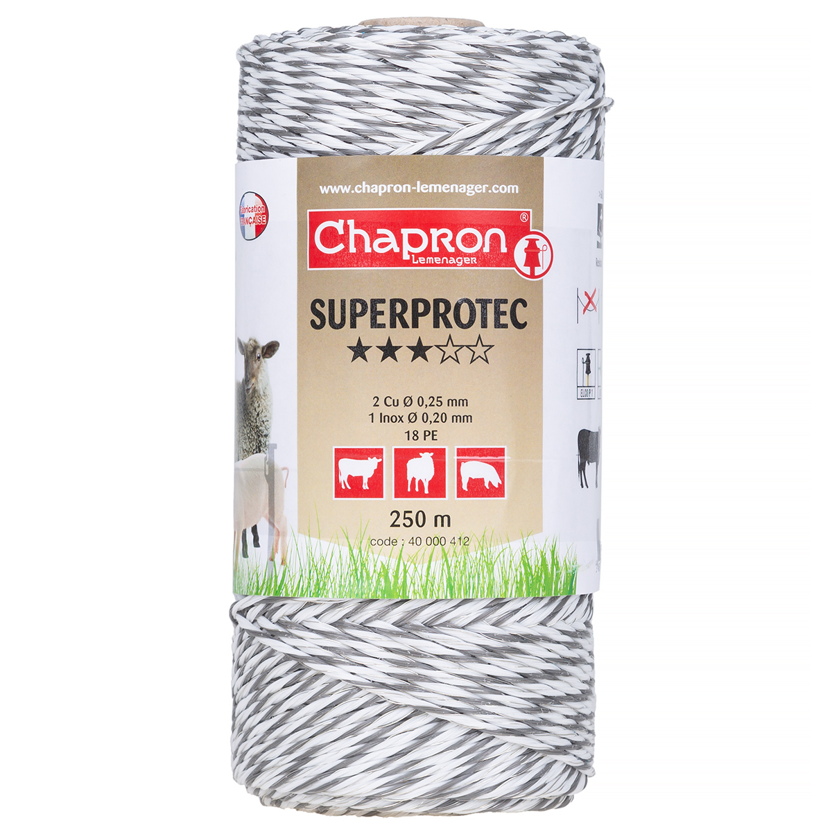 Plecionka biało-czarna do pastuchów SUPERPROTEC 250 m - super niska oporność