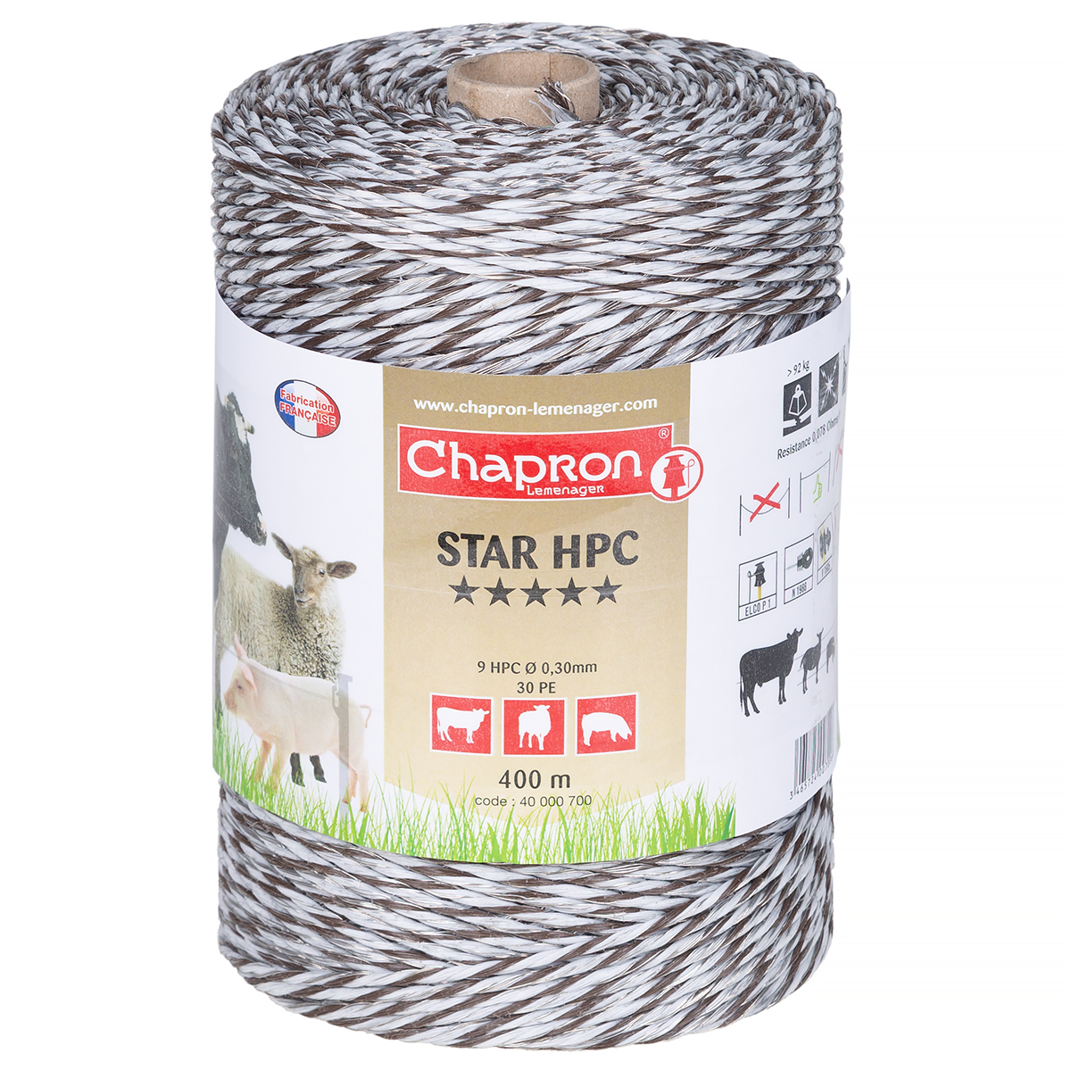 Plecionka biało-brązowa do pastuchów STAR HPC 400 m - super niska oporność