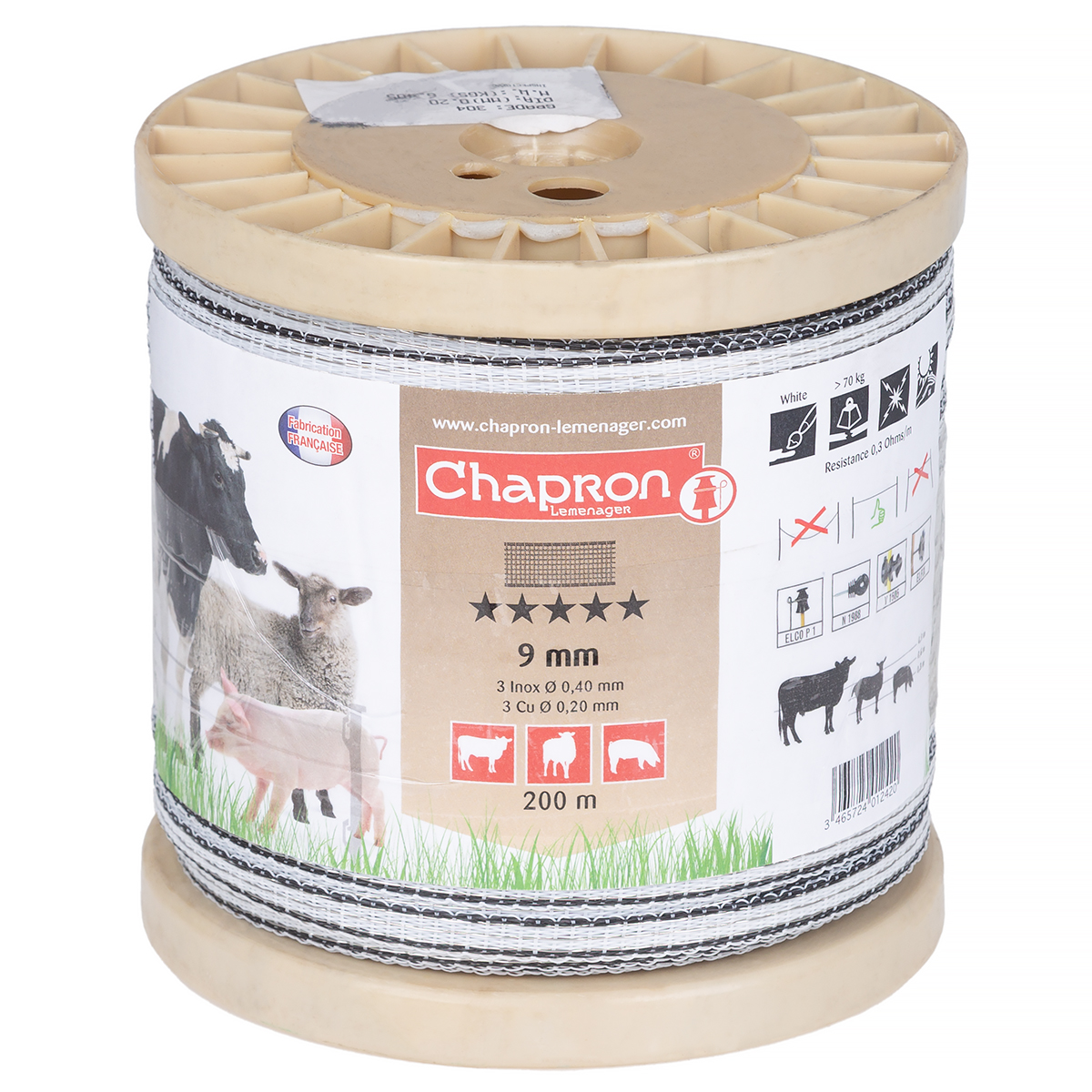 Taśma biało-czarna 9 mm do pastuchów MIXED WIRES 200 m - super niska oporność