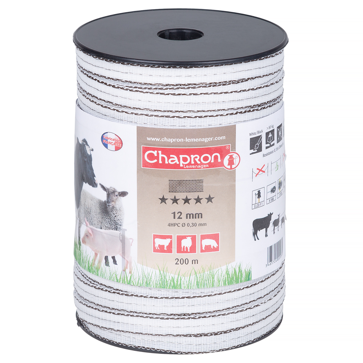 Taśma biało-brązowa 12 mm do pastuchów HPC 200 m - super niska oporność