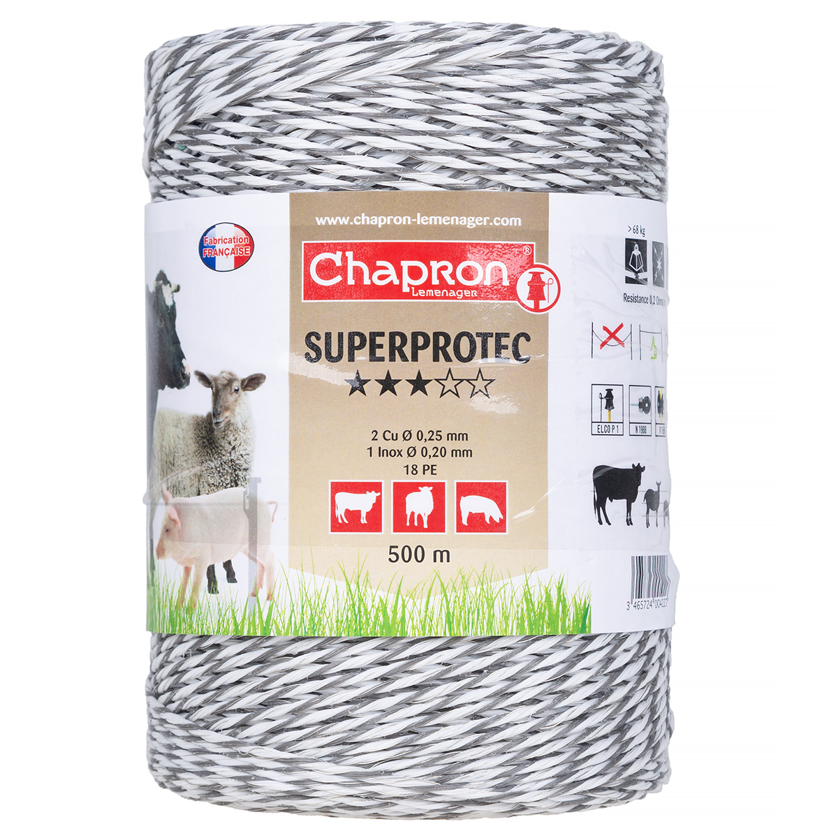 Plecionka biało-czarna do pastuchów SUPERPROTEC 500 m - super niska oporność