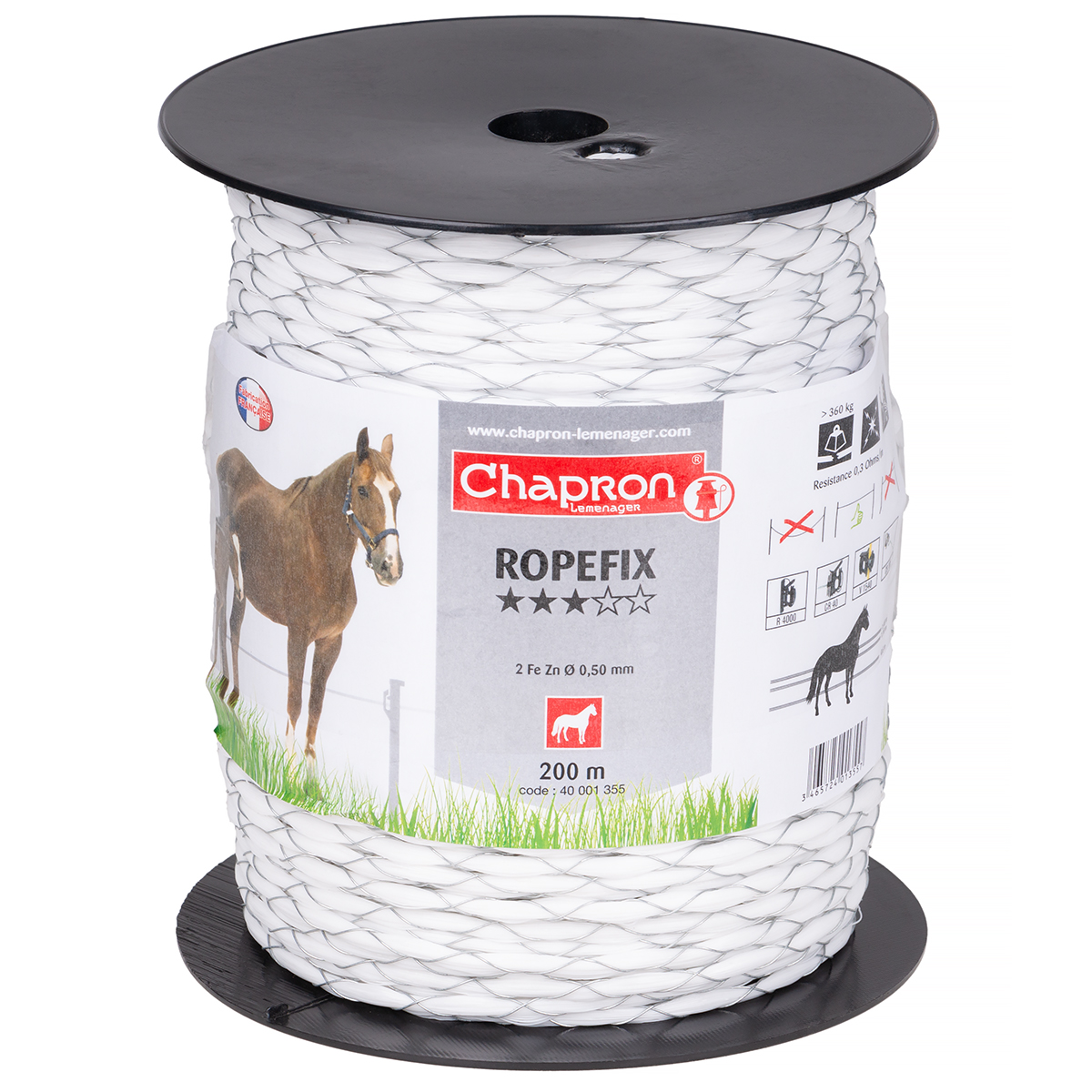 Lina biała do pastuchów dla koni i bydła O5 mm ROPEFIX 200 M super niska oporność