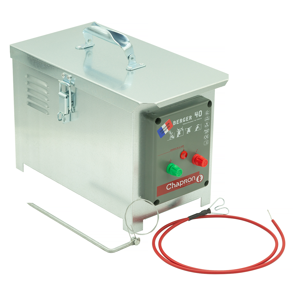 Super Mocny elektryzator akumulatorowy Chapron BERGER MAGNUM 3000mJ 9-12V w metalowej skrzyni