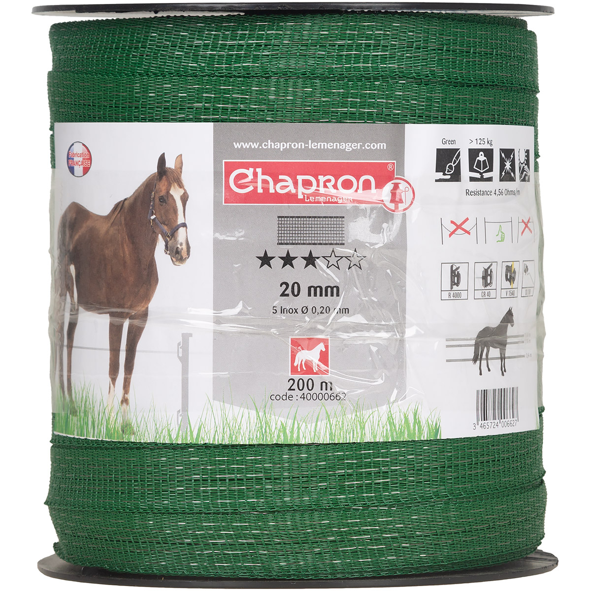 Taśma do pastucha dla koni zielona RUBAN 20 mm szpula 200 m