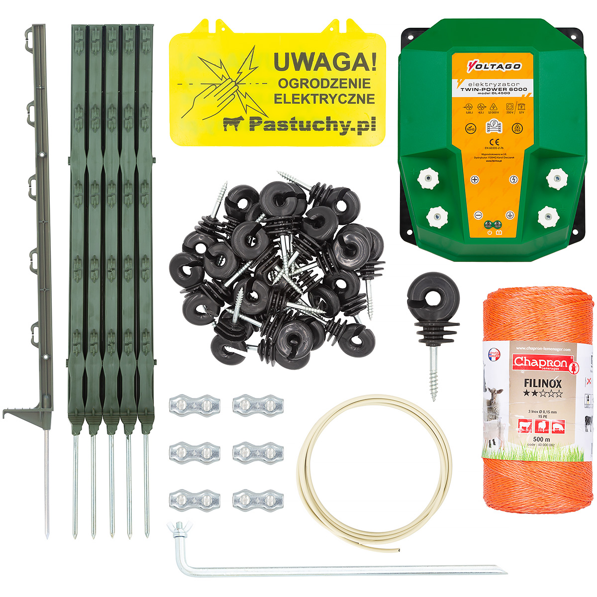 Pastuch elektryczny na wydry z mocnym elektryzatorem 4,5 J zestaw na 100 m