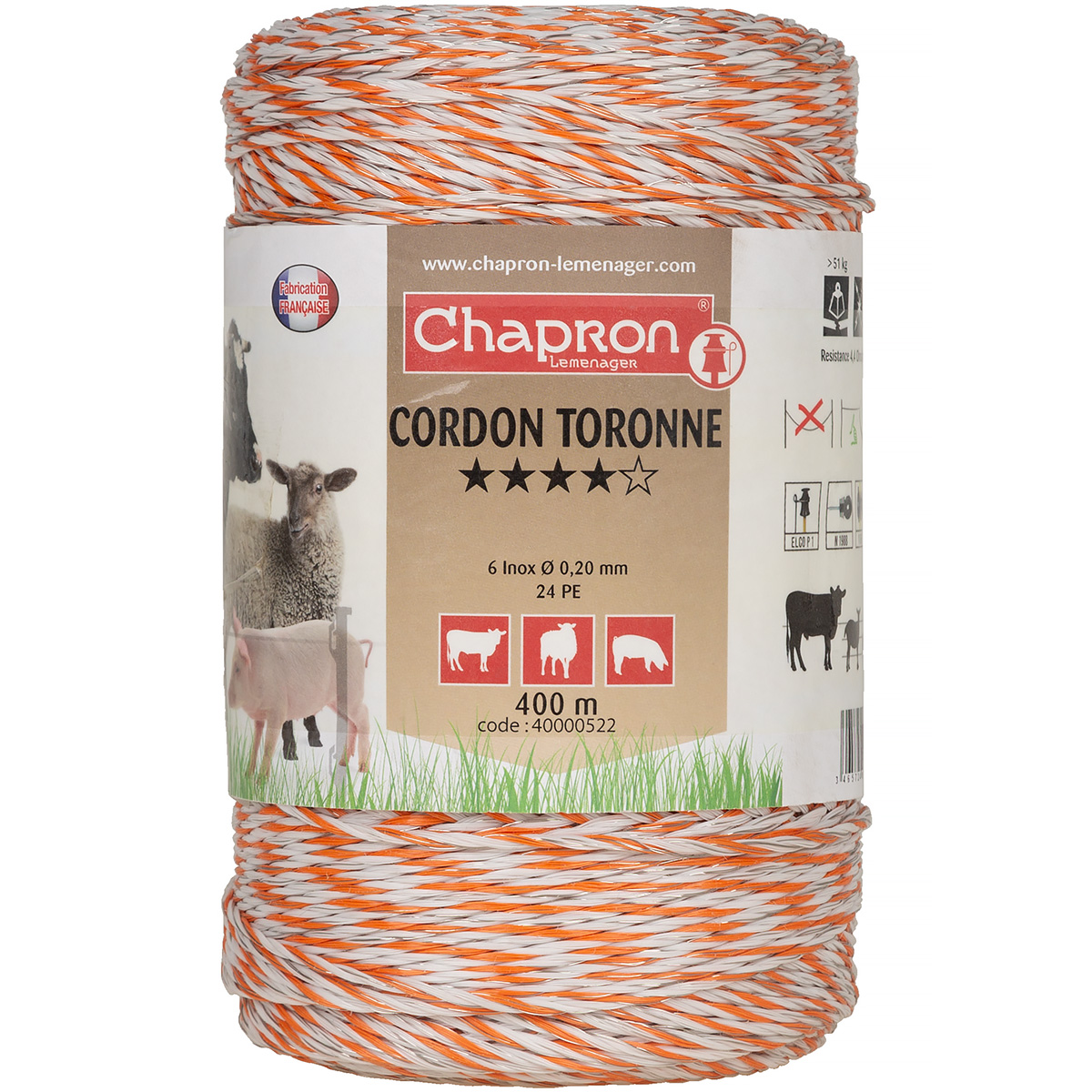 Plecionka do pastucha na pastwiska biało-czerwona Cordon Torrone 400 m
